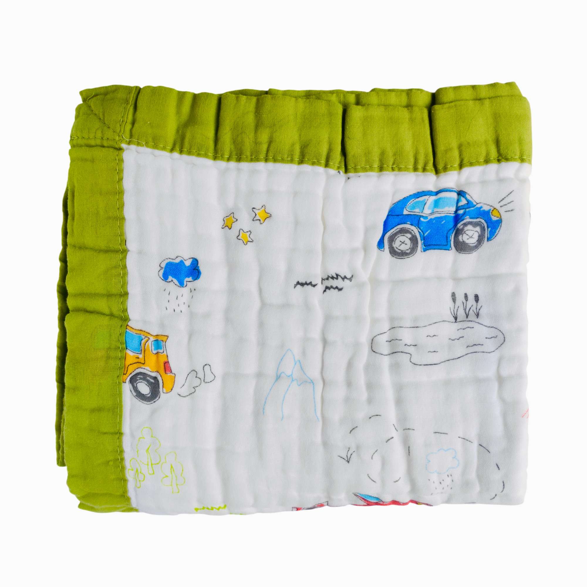 6-Layer Muslin Cotton Baby AC Blanket — Ultra-Soft, Breathable & Lightweight Blanket for Newborn to 6 Years, Stroller Cover & Crib Sheet (White and Olive Green)