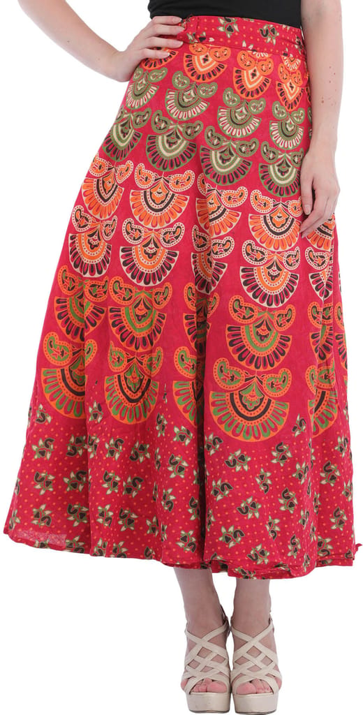Barberry Block-Printed Sanganeri Wrap-Around Skirt from Pilkhuwa view 2