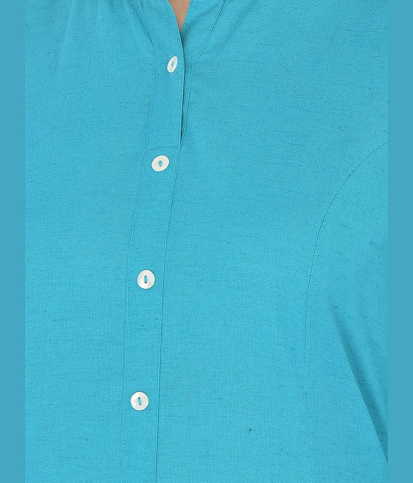 Pistaa - Turquoise Cotton Blend Women's Front Slit Kurti ( Pack of 1 ) view 2