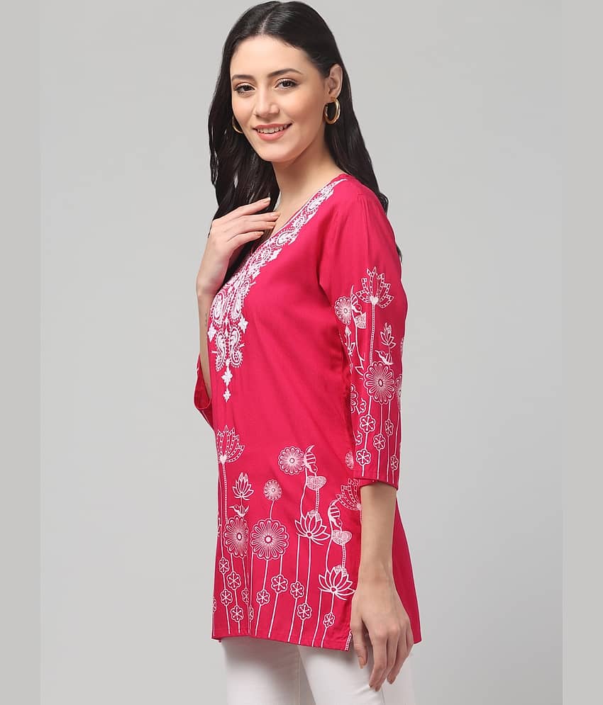 Aura Glam Women Rayon Embroidered A-line Kurti ( Black ) view 2
