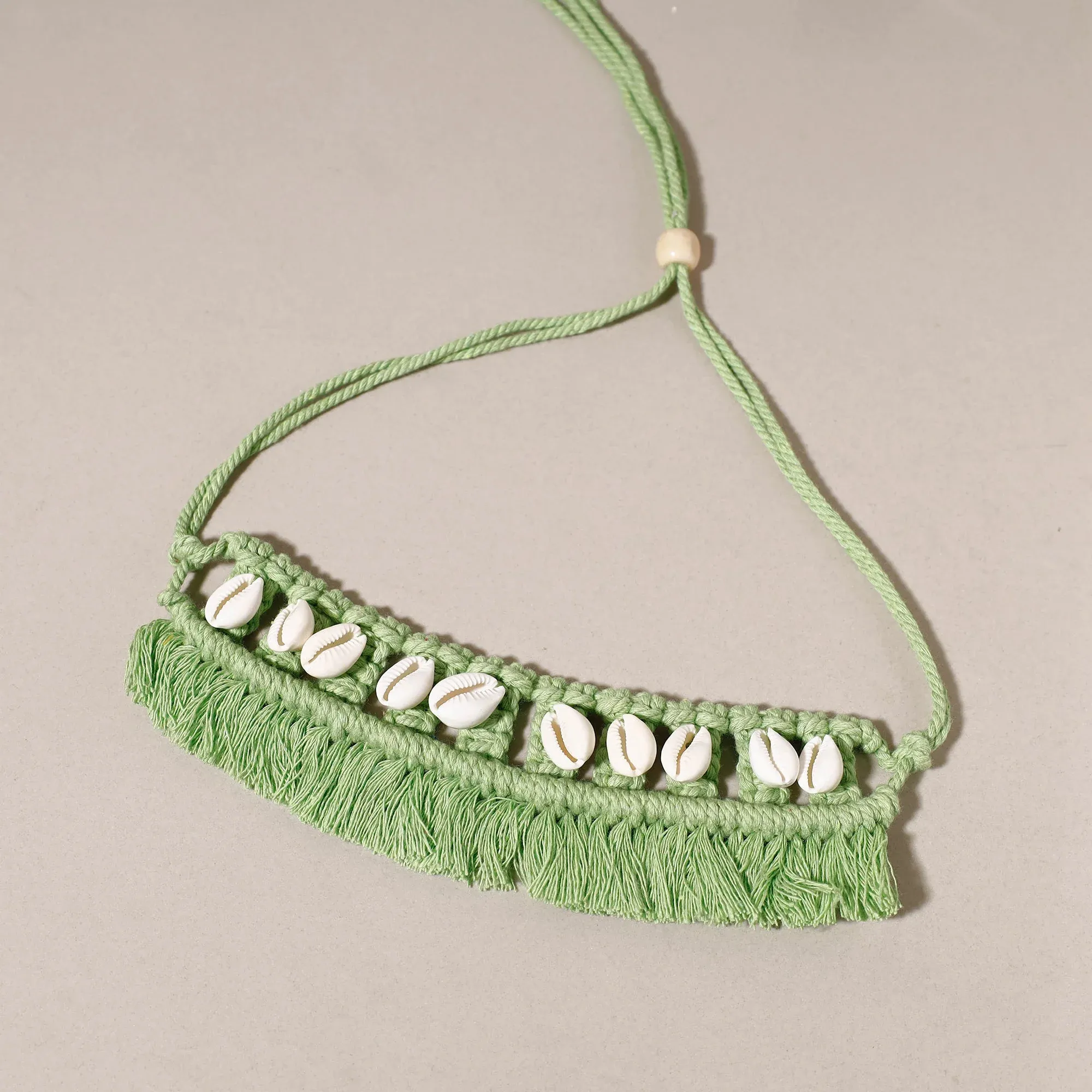 Green Thread & Seashell Handmade Macrame Choker