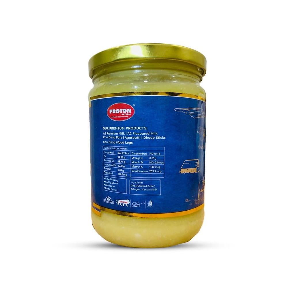 PROTON NATURAL A2 GIR COW GHEE 500ML | Pure A2 Gir Cow Ghee | Gir Cow Ghee 500 gram in Fresh | Neem Wood Bilona Method Ghee | No Added Preservatives | Grass-Fed Desi A2 Gir Cow Ghee |Lab Certified (500 ML) view 2