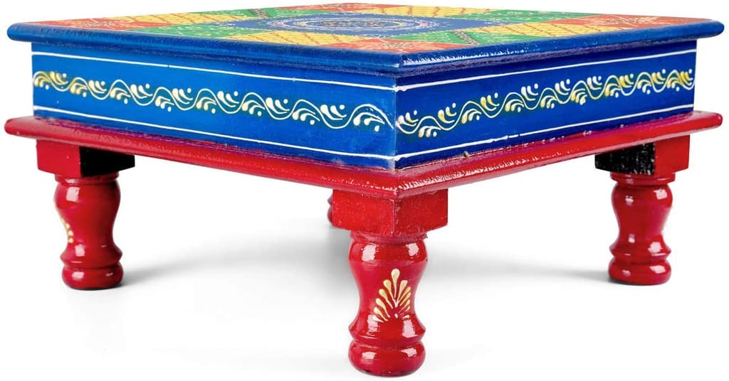 Wood_To_Cart Pooja Bajot Stool/Pooja Decor/Painted Chowki/Painted Patla/Chowki for Daily Prayer/Sitting Chowki for All Purpose(12x12x6 inches | Multicolor) view 2