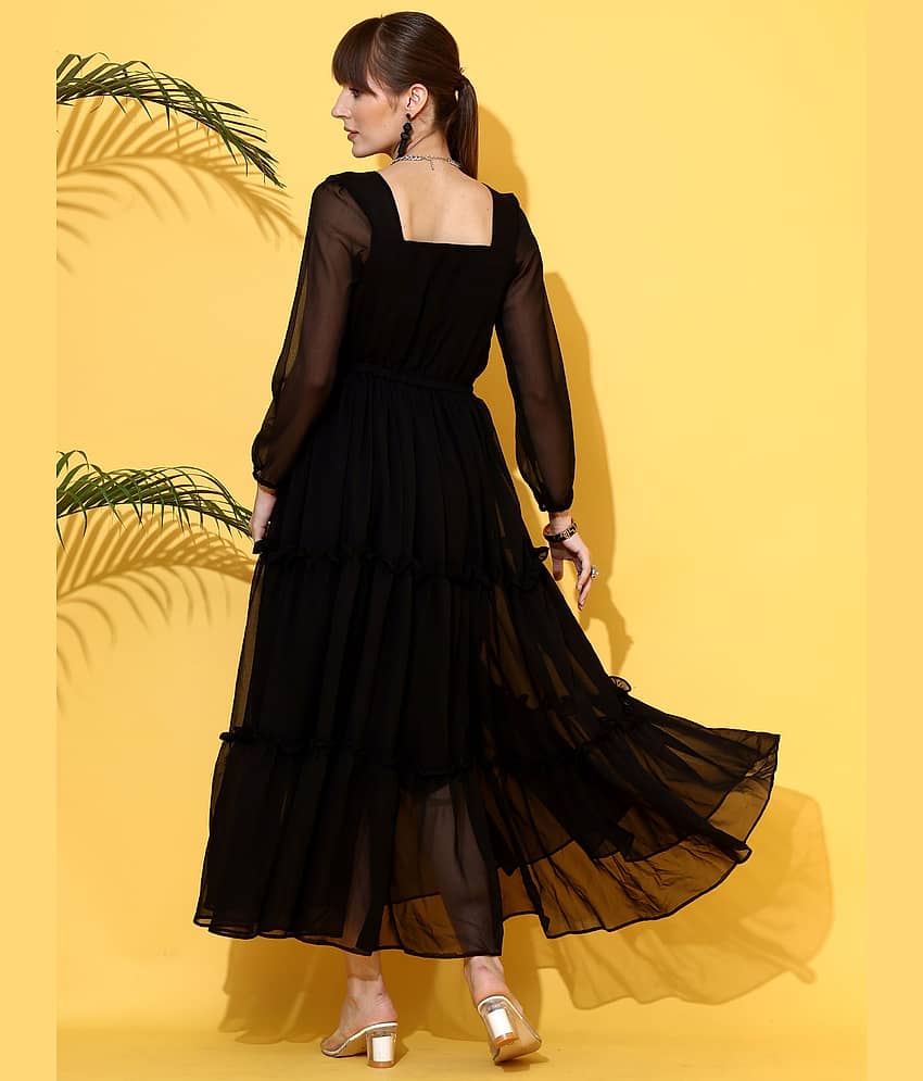 Sheetal associates Women Georgette Solid Fit & Flare Dress ( Black ) view 2