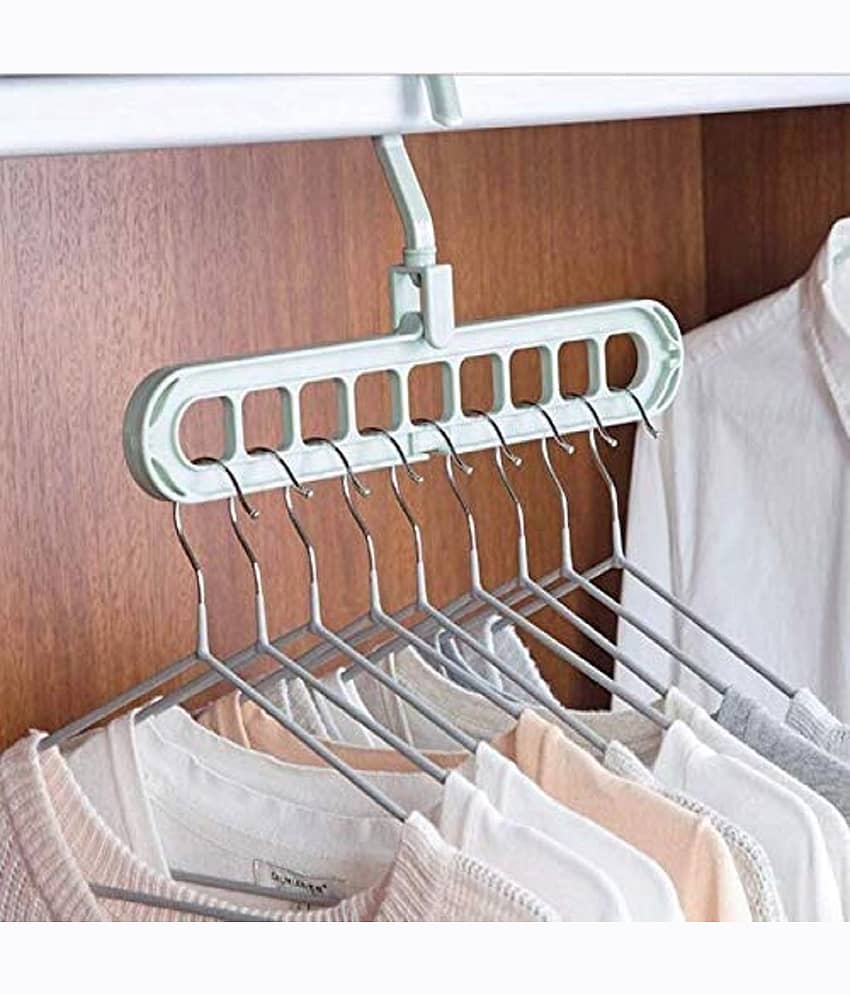 360 Degrees Rotatable Hook, Anti-Skid Plastic 9-Holes Multi Functional Closet Wardrobe Space Saver Folding Hangers Set of 2 view 2