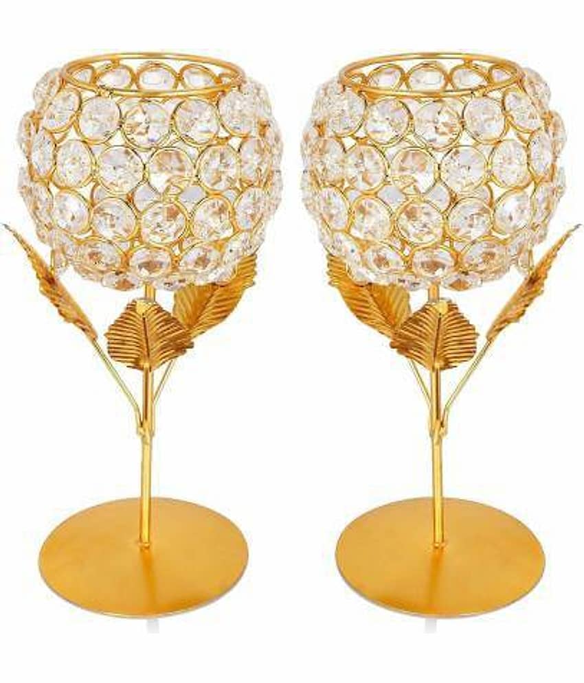 Fashion Bizz Crystal Flower Double Gold Floral Tealight Holder Set view 2