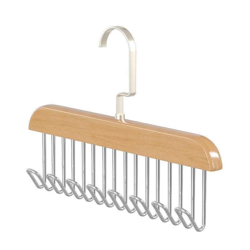 Multipurpose 8 Hook Non-Slip Hanger for Lingerie, Bra, Belt, Tie & Scarf Organizer | Adjustable Rotating Closet Storage Hanger | Space Saving Wardrobe Organizer (Wooden/Metal) (Pack of 1)