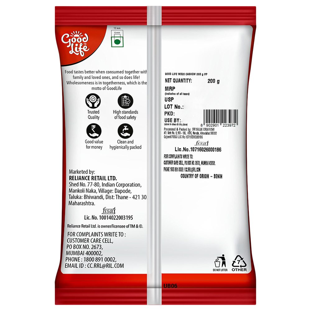Good Life Whole (W320) Cashews 200 g view 2