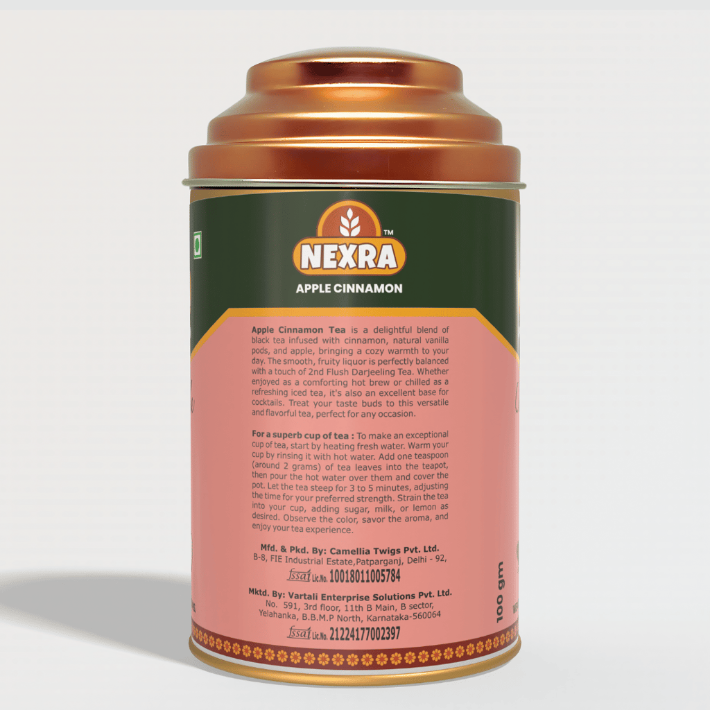 Nexra - Apple Cinnamon Tea - 100g Tin Box | Whole Leaf Herbal Blend with Natural Apple and Cinnamon Flavors view 2
