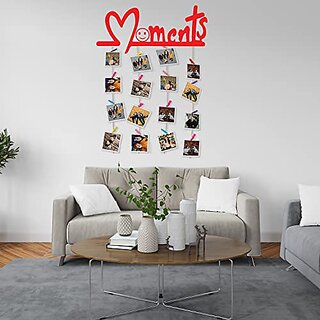 Khush Its Amazing Home Decor Wood Red Moments Picture Photo Frame for Wall Decor Photos Artworks Prints Multi Pictures Organizer & Hanging Display Frames with Wood Clips view 2