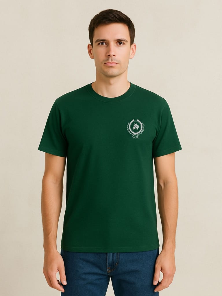 Cotton Green Plain Round neck T-Shirt view 2