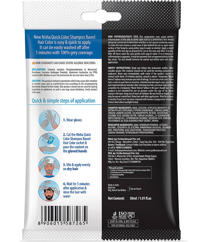 Nisha 5 Minute Shampoo Hair Colour Original Black 20ml Pack of 8, 5 Weeks Long Lasting Hair Colour Shampoo view 2
