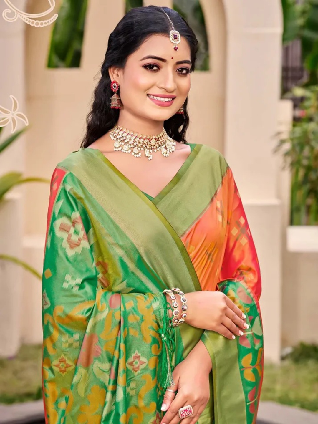 Orange Silk Saree view 2