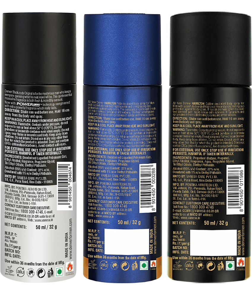 Denver Pride, Caliber & Black code Deodorant Spray for Men 50 ml ( Pack of 3 ) view 2