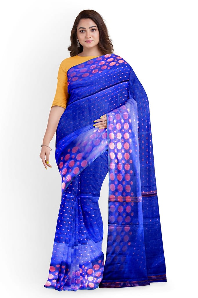 Handloom Saree On A Blue Saree Base view 2