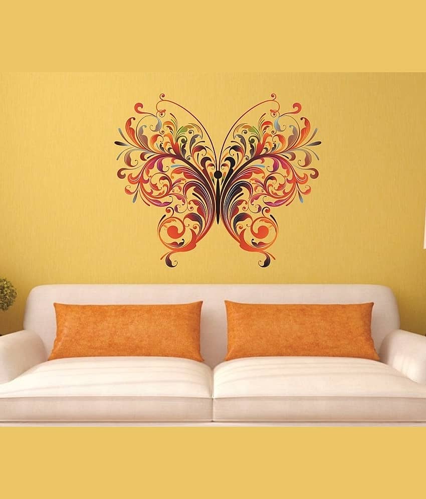 Asmi Collection Beautiful Floral Big Butterfly Wall Sticker ( 60 x 72 cms ) view 2