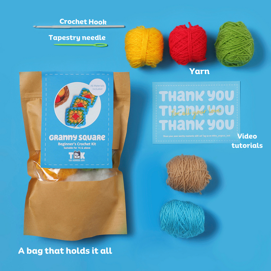 The Original Knit Beginner's Crochet Kit- Granny Square - Multicolour view 2