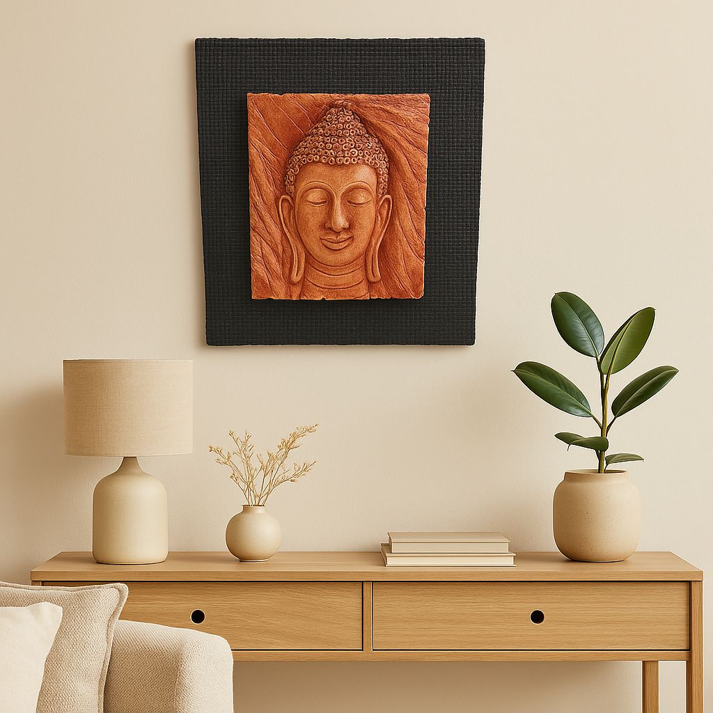 Terracotta Buddha Face Wall Art - Meditative & Calming Decor view 2