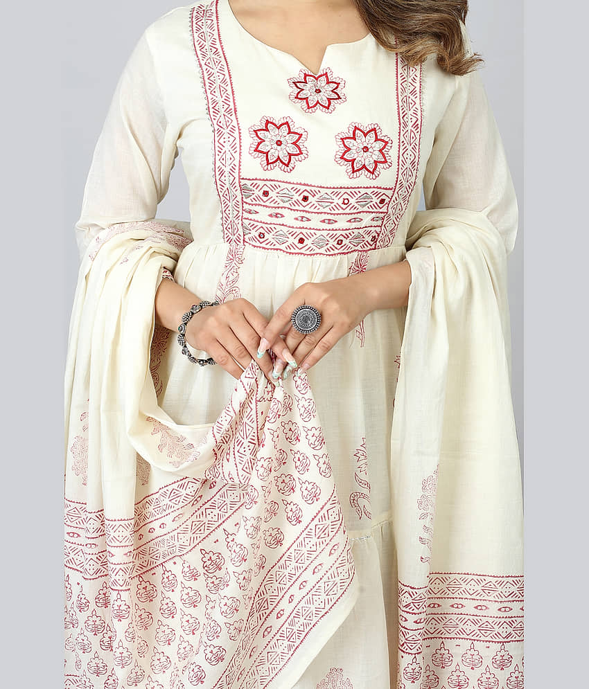 SARRAS - Off White Flared Cotton Women's Stitched Ethnic Gown ( Pack of 1 ) view 2