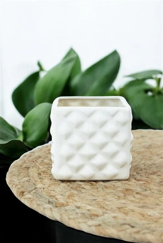 Pure Elegance Ceramic White square diomond cut planter pot view 2