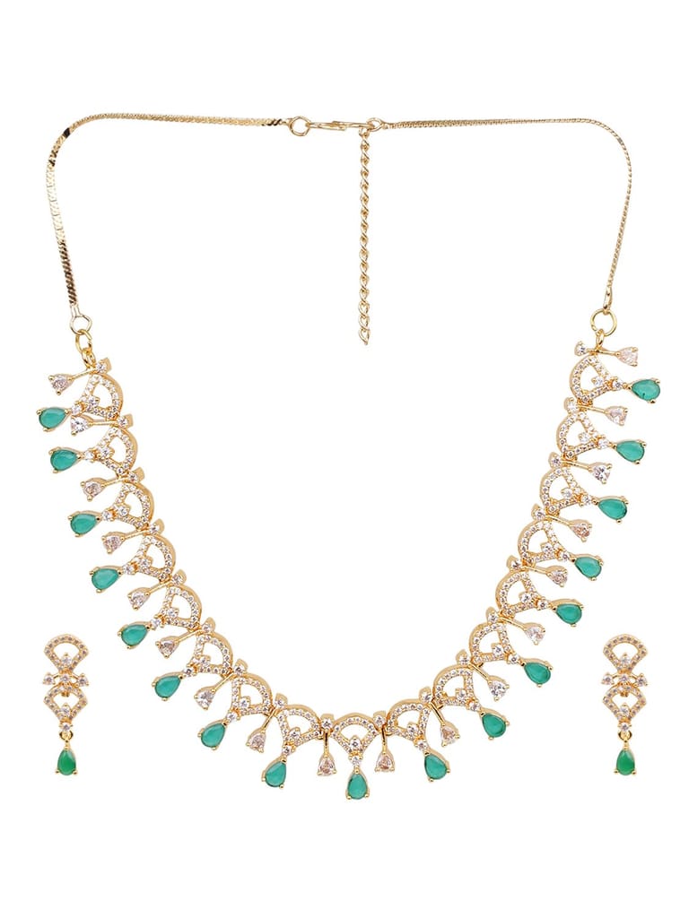 Cardinal American Diamond Green Color Stone Gold Plated Choker Necklace Set view 2