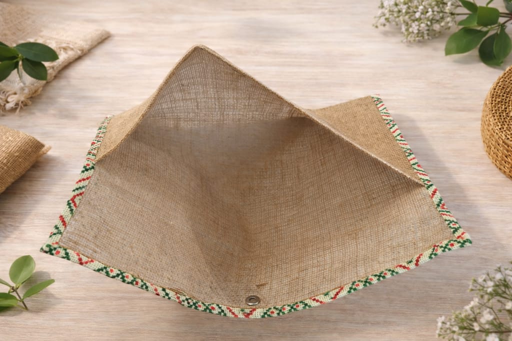 Handcrafted Jute Pouch with Beaded Border - Eco-Friendly & Versatile view 2