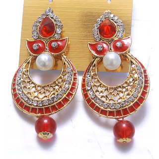 Women Jewellery Royal Designer Golden RED Traditional Kundan Girls Earrings view 2