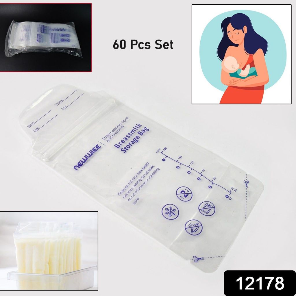 Breastmilk Storage Bags, Double Zipper Seal (60 Pcs Set) view 2