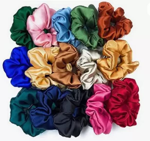 Elecsera Silky Satin Large Shiny Hair Scrunchies Combo Ponytails Holder Pack of 20 Rubber Band (Multicolor) view 2