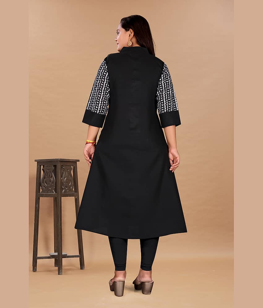 RIAANA Women Cotton Blend Printed Front Slit Kurti ( Black ) view 2