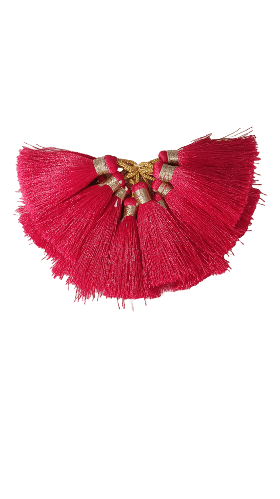 Fuchsia Saree Tassels with Golden Ring for Sewing, Crafting and Decorations view 2