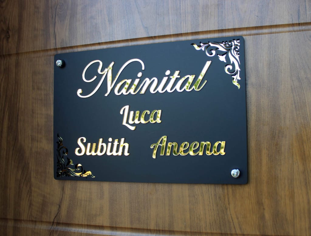 iCreations Personalised Black Matte Nameplate with Golden Acrylic Solid Letters view 2