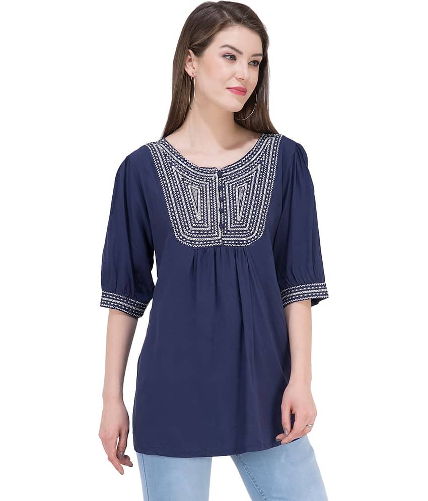 SAAKAA Women's Rayon A-Line Top ( Navy )