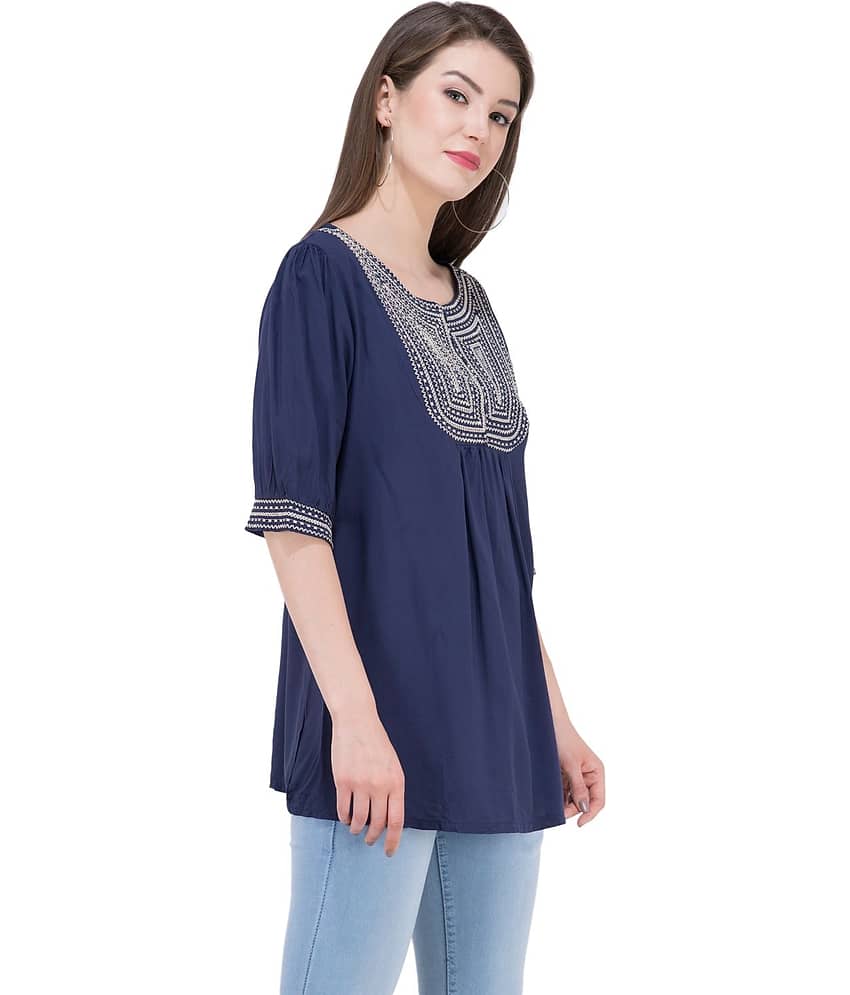 SAAKAA Women's Rayon A-Line Top ( Navy ) view 2