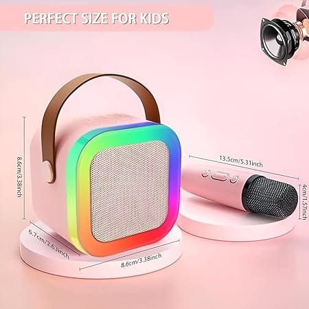 Mike for Kids with Speaker Wireless Mini Portable Bluetooth Speaker with Microphone & LED Lights Musical Toys for Boys, Girls and Adults Cute Birthday Gift for Kids