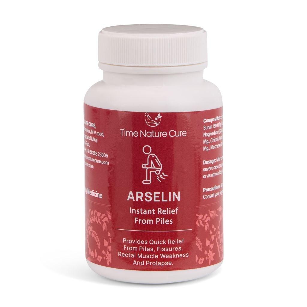 Time Nature Cure Arselin Ayurvedic Piles Medicine for Relief from Hemorrhoids, Fissures & Fistula | Reduces Pain, Itching & Bleeding | Herbal Care Supplement | 60 Capsules, Pack of 1 view 2