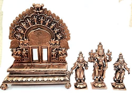 Searchers Paradise - Copper Idols Srinivasa Perumal with Sridevi and Bhudevi with Pabhavali,7 inches, Copper Handmade 1600 Grams, Patina Antique Finish, Pack of 1 Piece view 2
