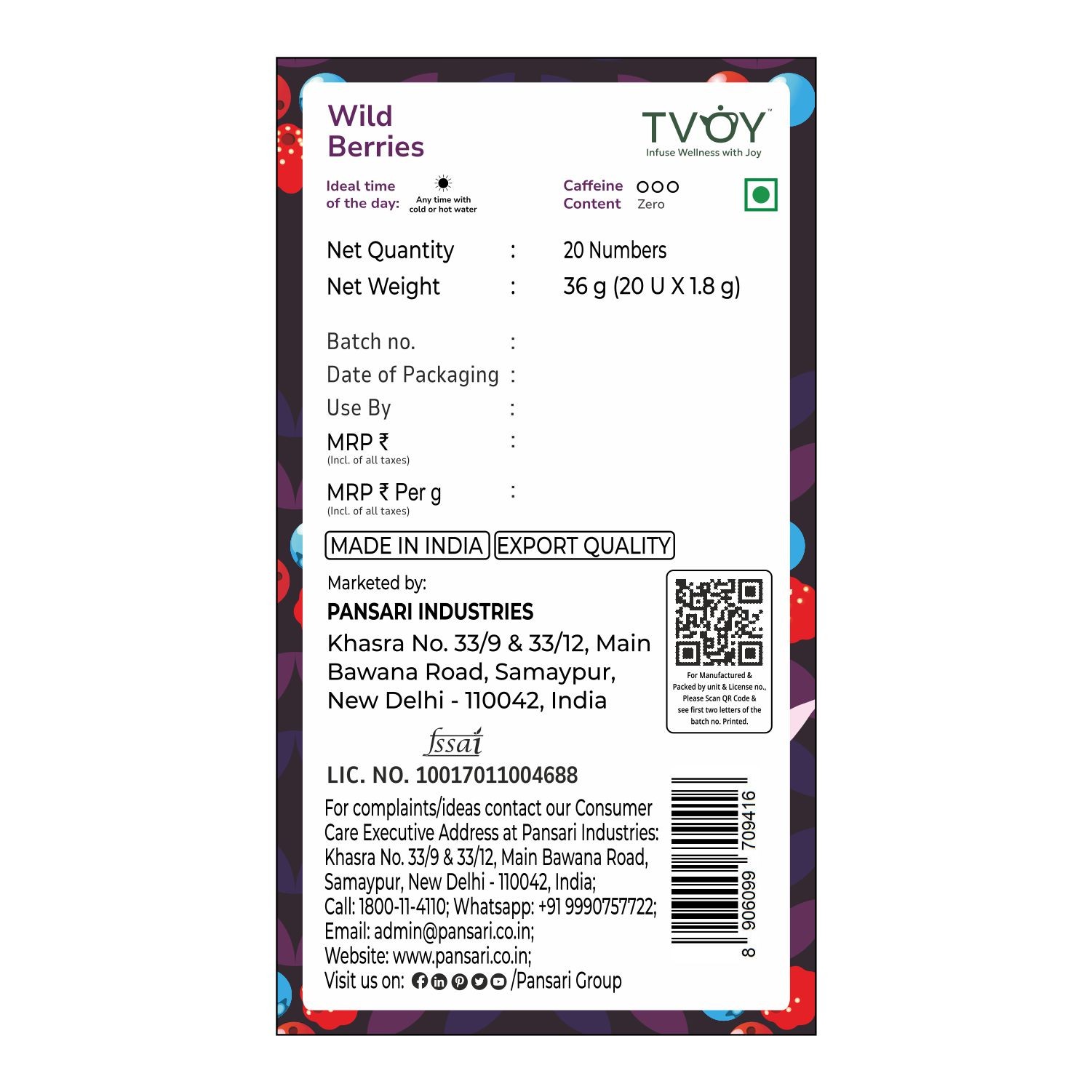 Tvoy Wild Berries 1.2g X 20 view 2