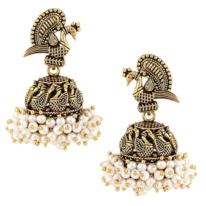 Peacock Pearl Jhumka Earrings