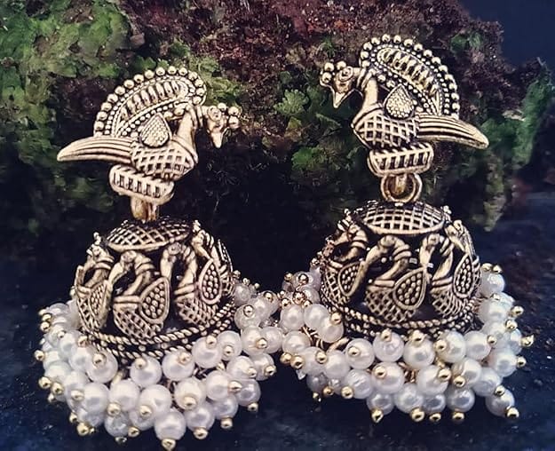 Peacock Pearl Jhumka Earrings view 2