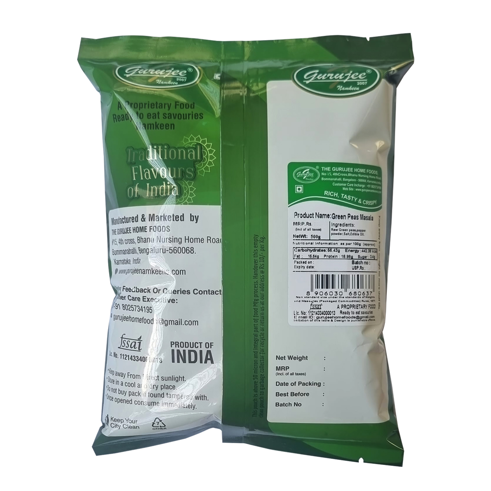 Gurujee Namkeen Green Peas Masala, 500 gm view 2
