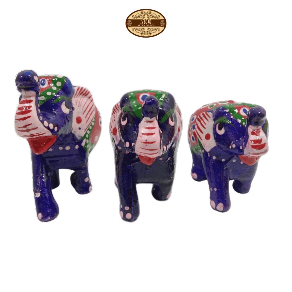 Handcrafted Paper Mache Elephant Family Figurines, Set of 3, Violet view 2