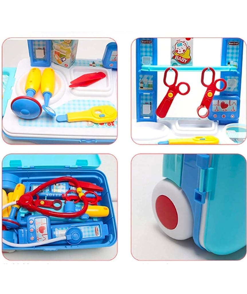 VTTOYS Trolley Toy Kit Play Sets Boys Girls Little Kids Medical Light Sound Effects Big Size Plastic Toys Doctor Bag Convertible Suitcase Portable Accessories