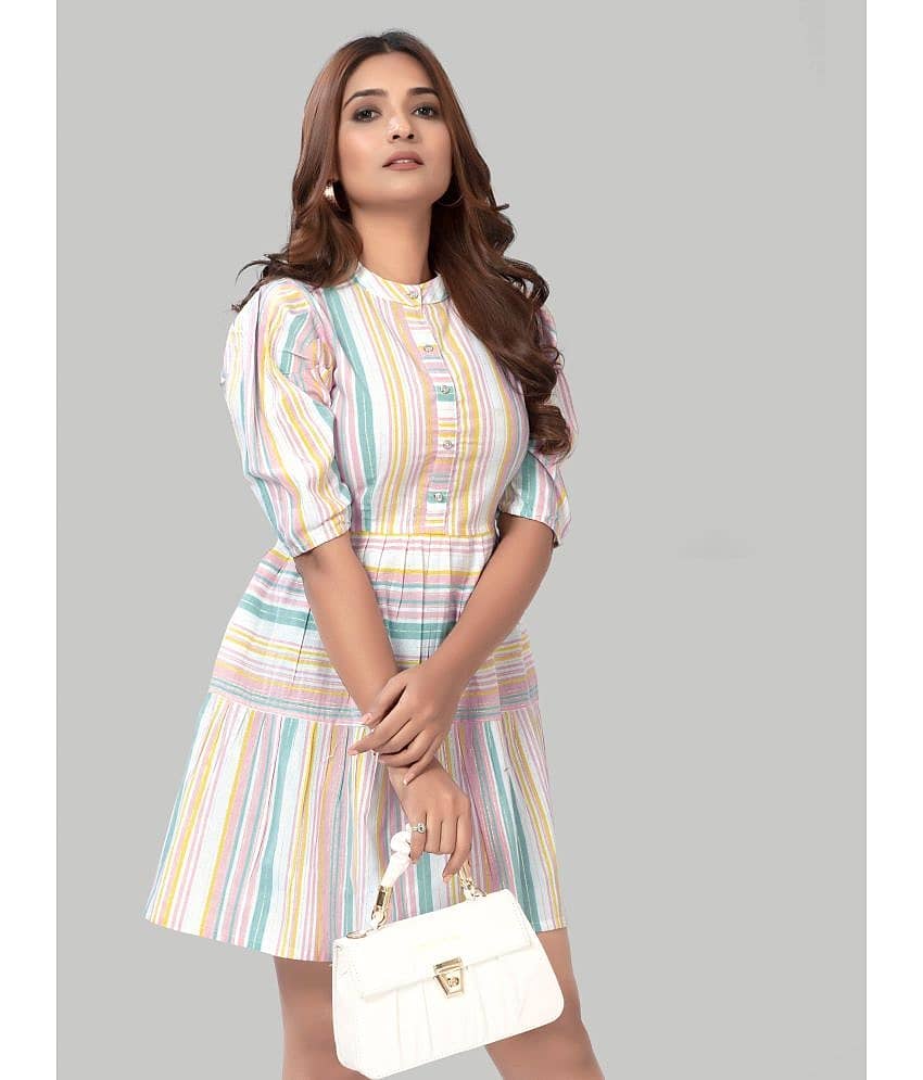 Hemang Fashion Women Cotton Striped Fit & Flare Dress ( Orange )