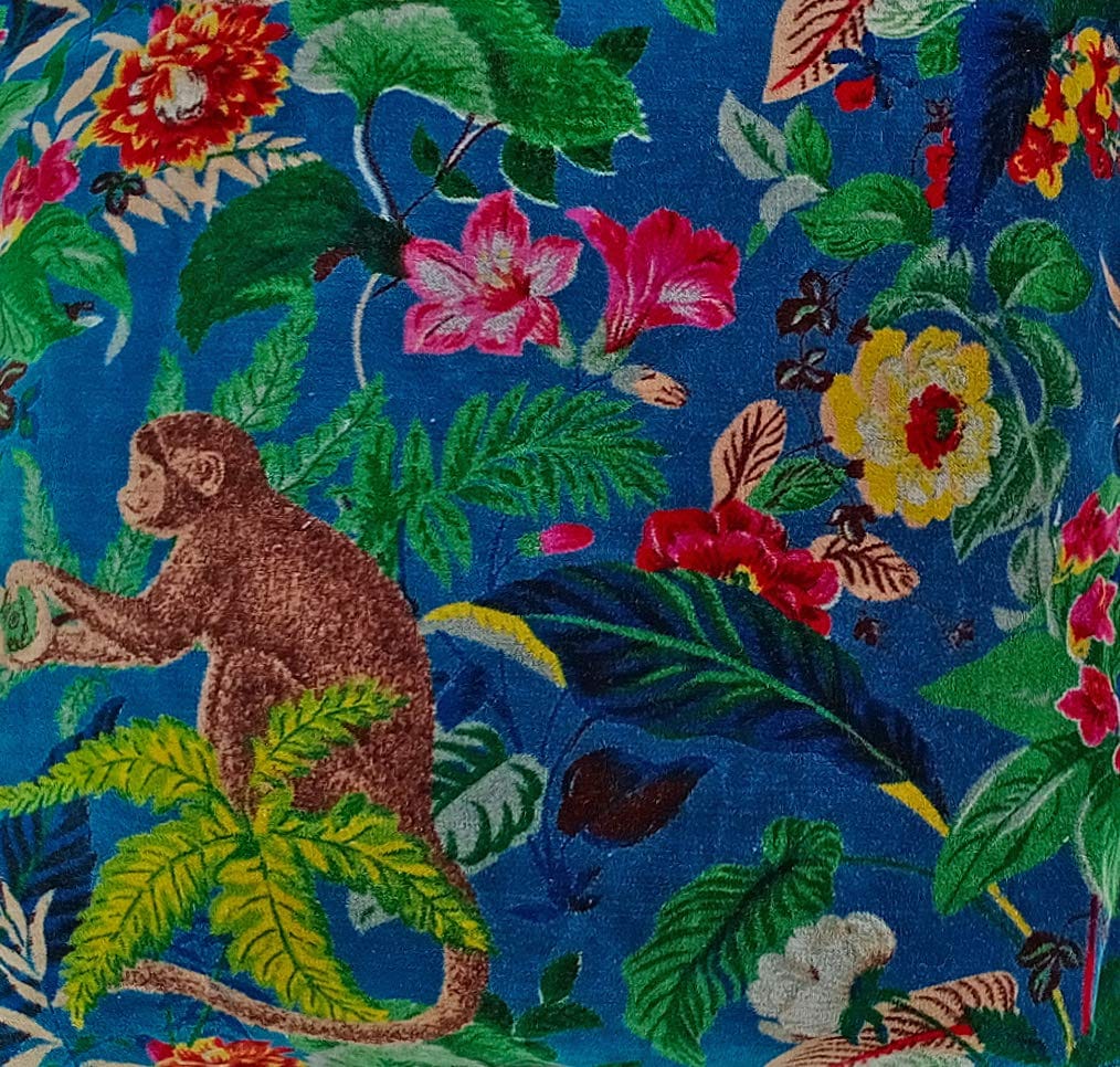 Kirti Finishing | Blue Monkey Print Velvet Cushion Cover 16 inches view 2