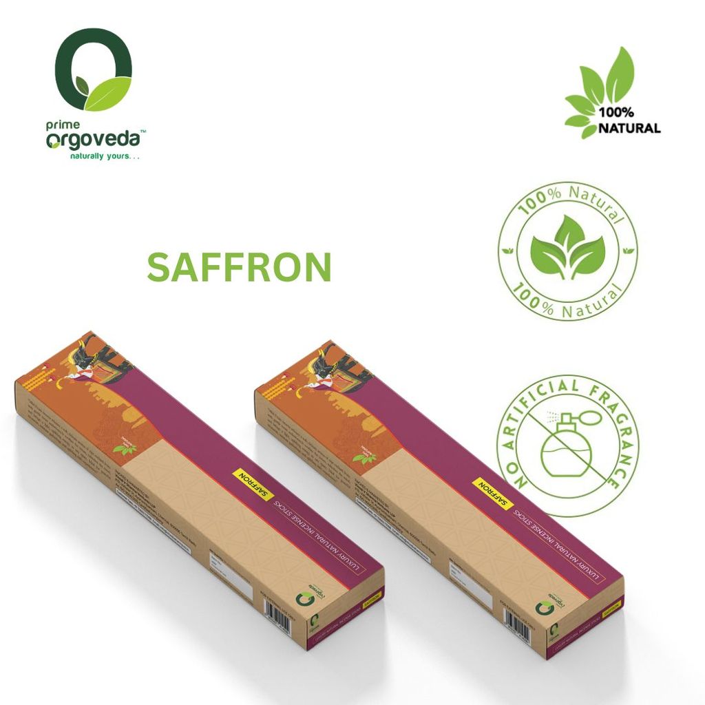 Prime Orgoveda Saffron Incense Sticks | 100% Natural Charcoal-Free Agarbatti | Long-Lasting Saffron Aroma for Prayer, Pooja & Meditation (Pack of 50 Sticks) view 2