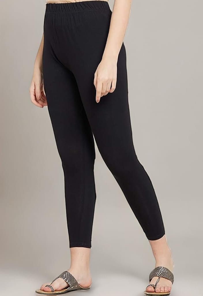 Classic Black Women's Cotton Blend Stretch Leggings view 2