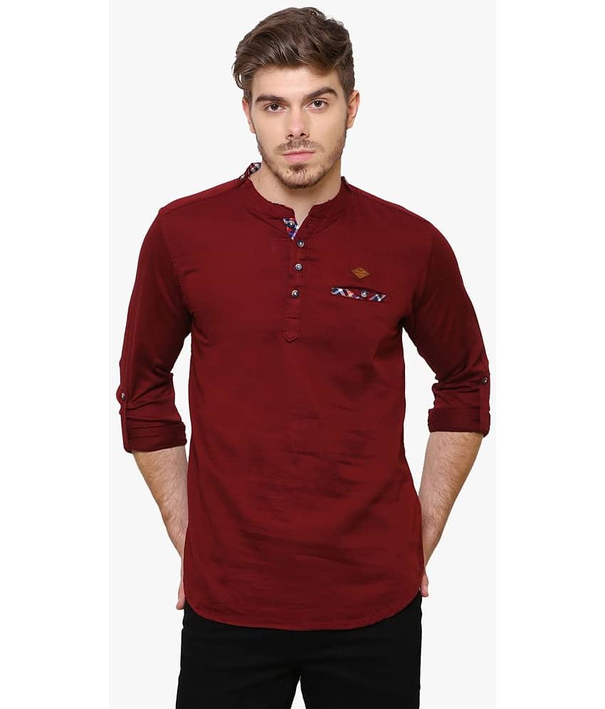 Kuons Avenue - Maroon Cotton Men's Shirt Style Kurta ( Pack of 1 )