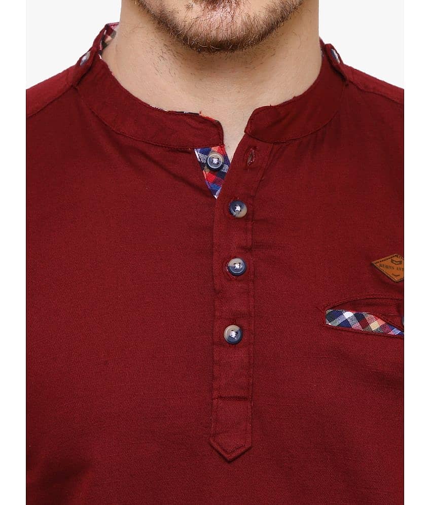 Kuons Avenue - Maroon Cotton Men's Shirt Style Kurta ( Pack of 1 ) view 2