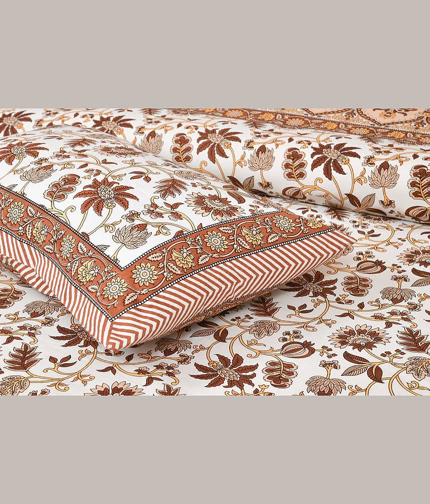 CLOTHORO Cotton 1 Double King Bedsheet with 2 Pillow Covers ( Brown ) view 2